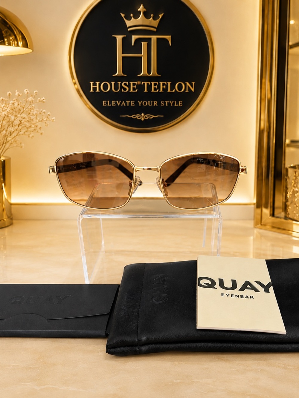 QUAY Text Me Sunglasses – Gold & Tortoise Brown Lens – Men or Women - Picture 5 of 7